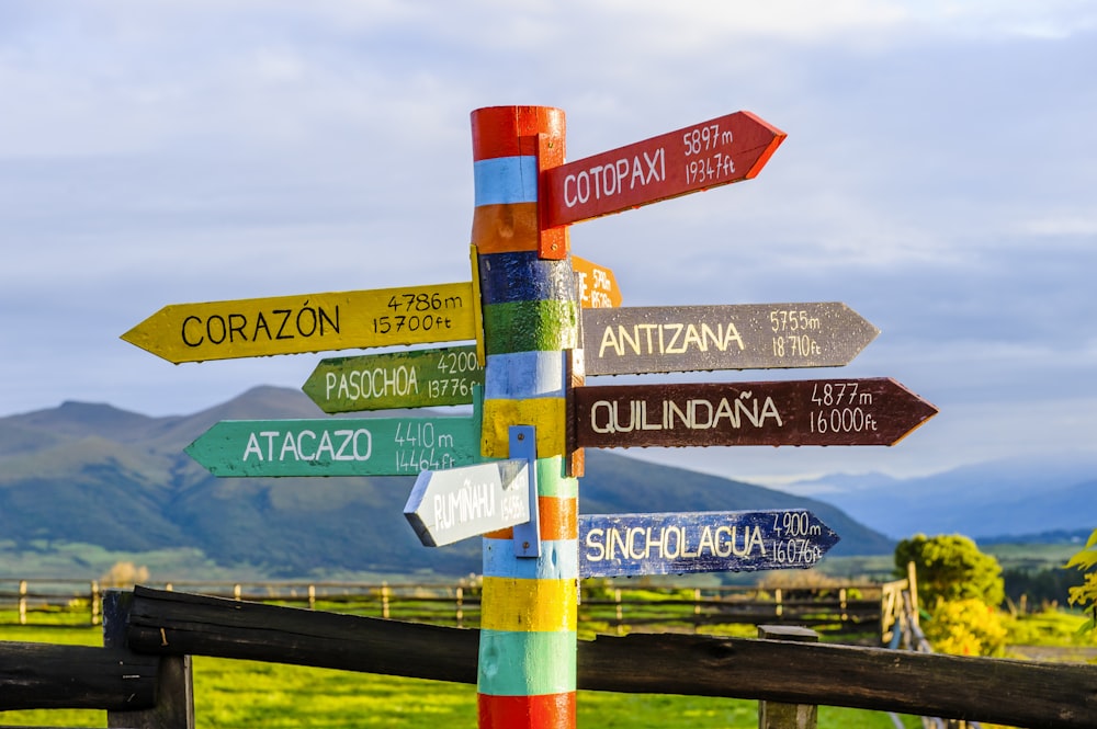 weißes rotes und grünes Straßenschild aus Holz