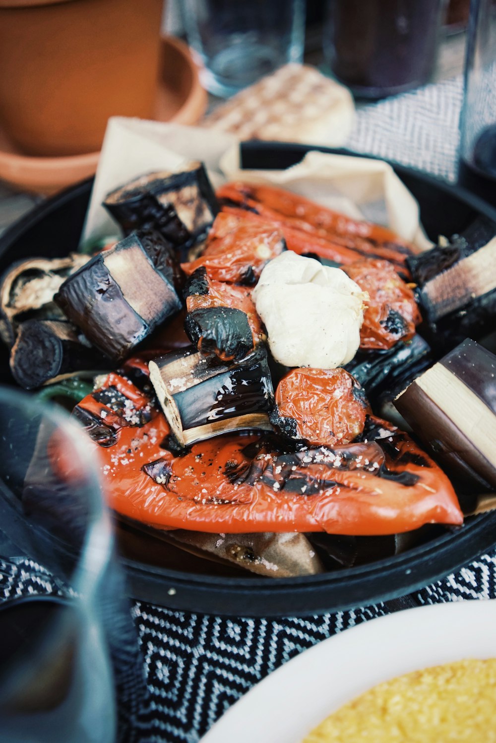 cooked food on black plate