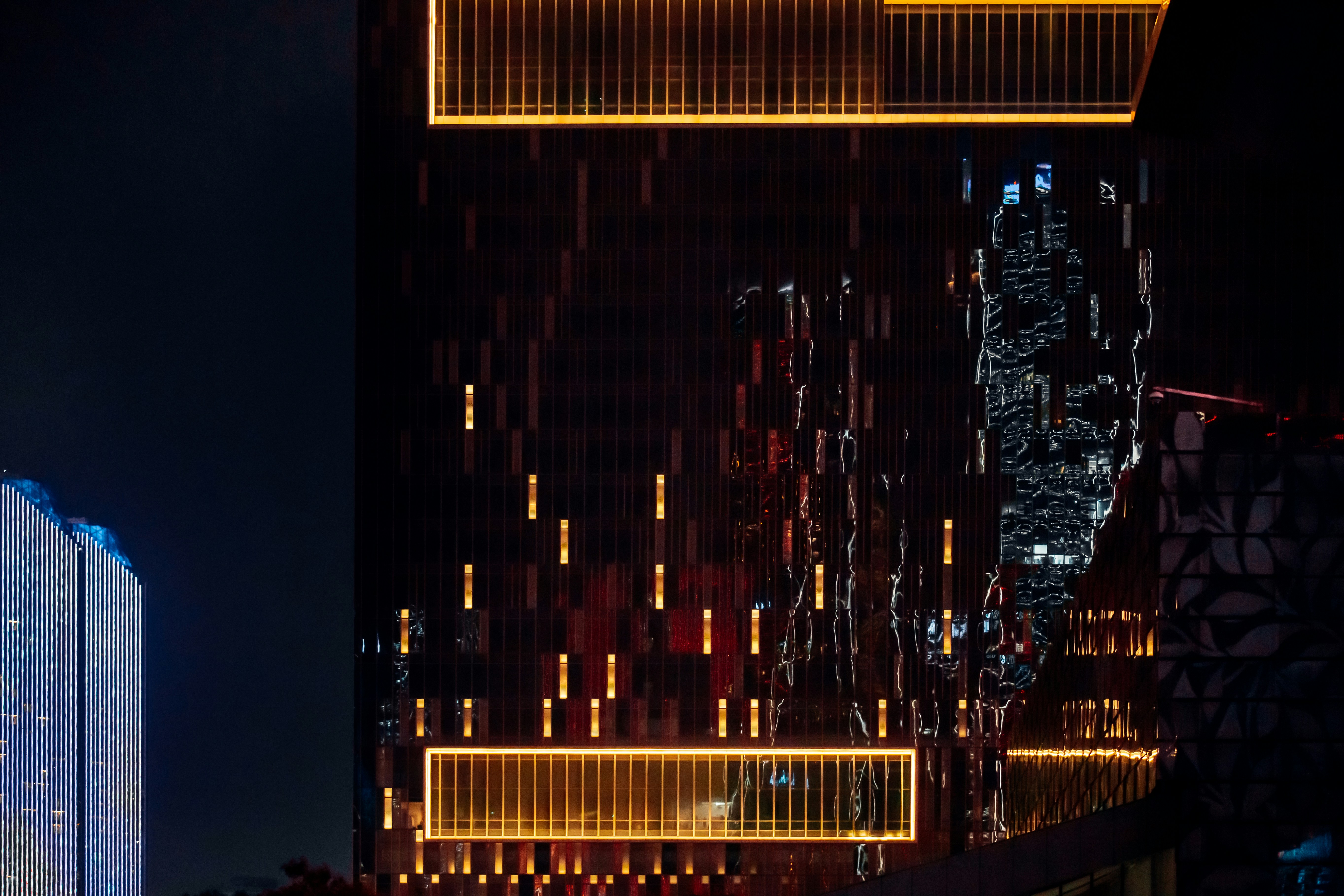 city skyline during night time