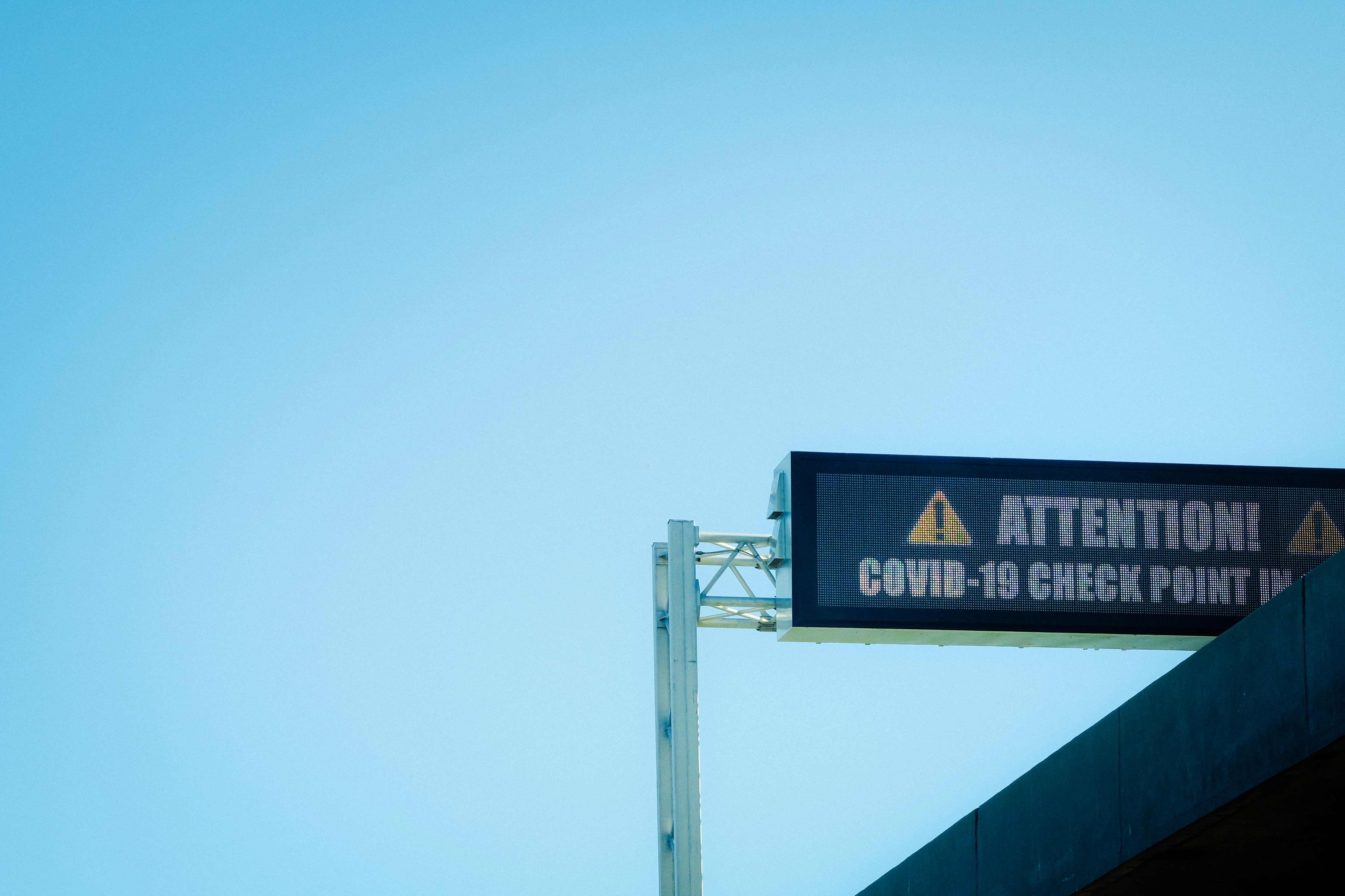 Covid-19 checkpoint sign on the Confederation Bridge in Prince Edward Island