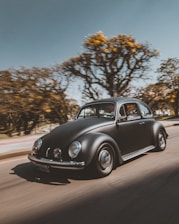 black volkswagen beetle on road during daytime