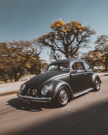 black volkswagen beetle on road during daytime