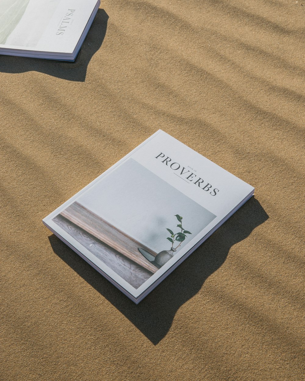 a book sitting on top of a sandy beach