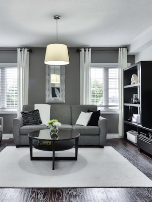 gray and white living room set