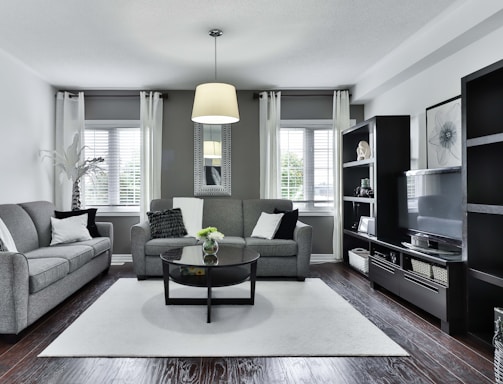 gray and white living room set