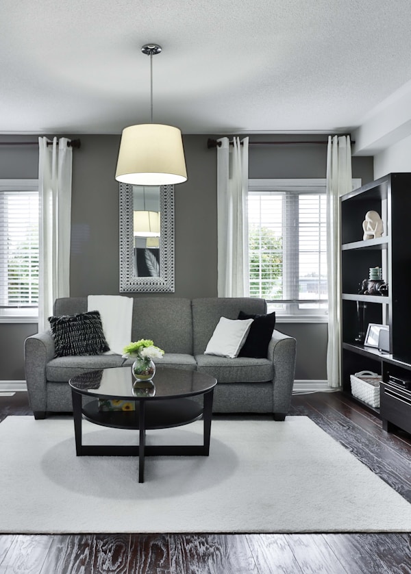 gray and white living room set