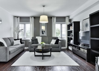 gray and white living room set