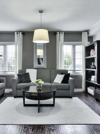 gray and white living room set