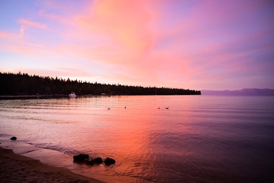 body of water near trees during sunset in Sequoia National Forest United States