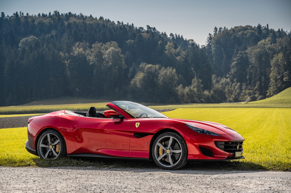 red ferrari 458 italia on green grass field during daytime