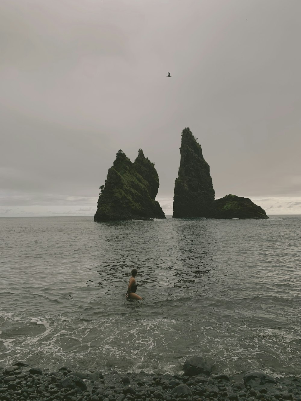 woman in black bikini on body of water during daytime