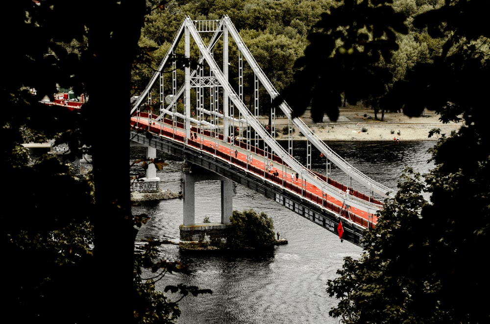 white and red bridge over river