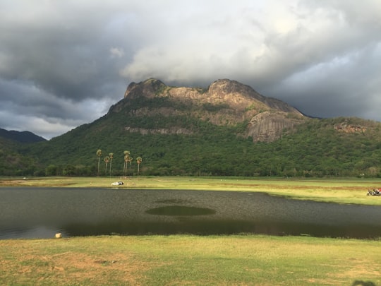 people walking on green grass field near lake and mountain under white clouds during daytime in Malampuzha India