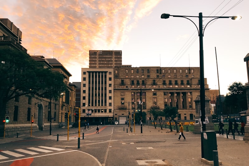 Government building in a South African city at sunset