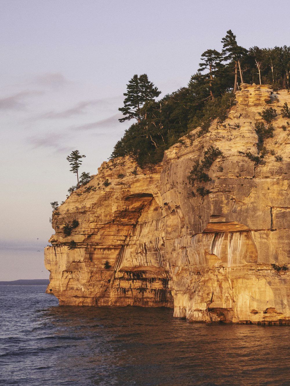 brown rock formation near green trees during daytime