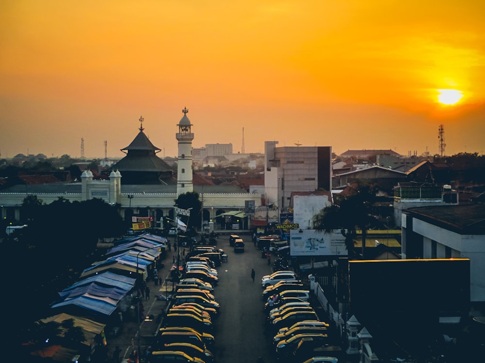 city skyline during orange sunset