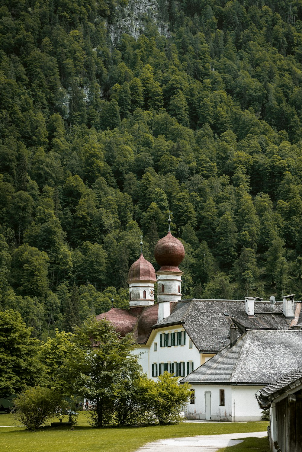 white and brown house surrounded by green trees during daytime