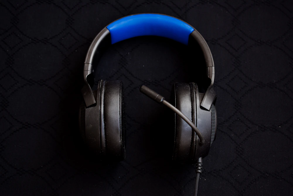 Black and blue gaming headset with boom mic