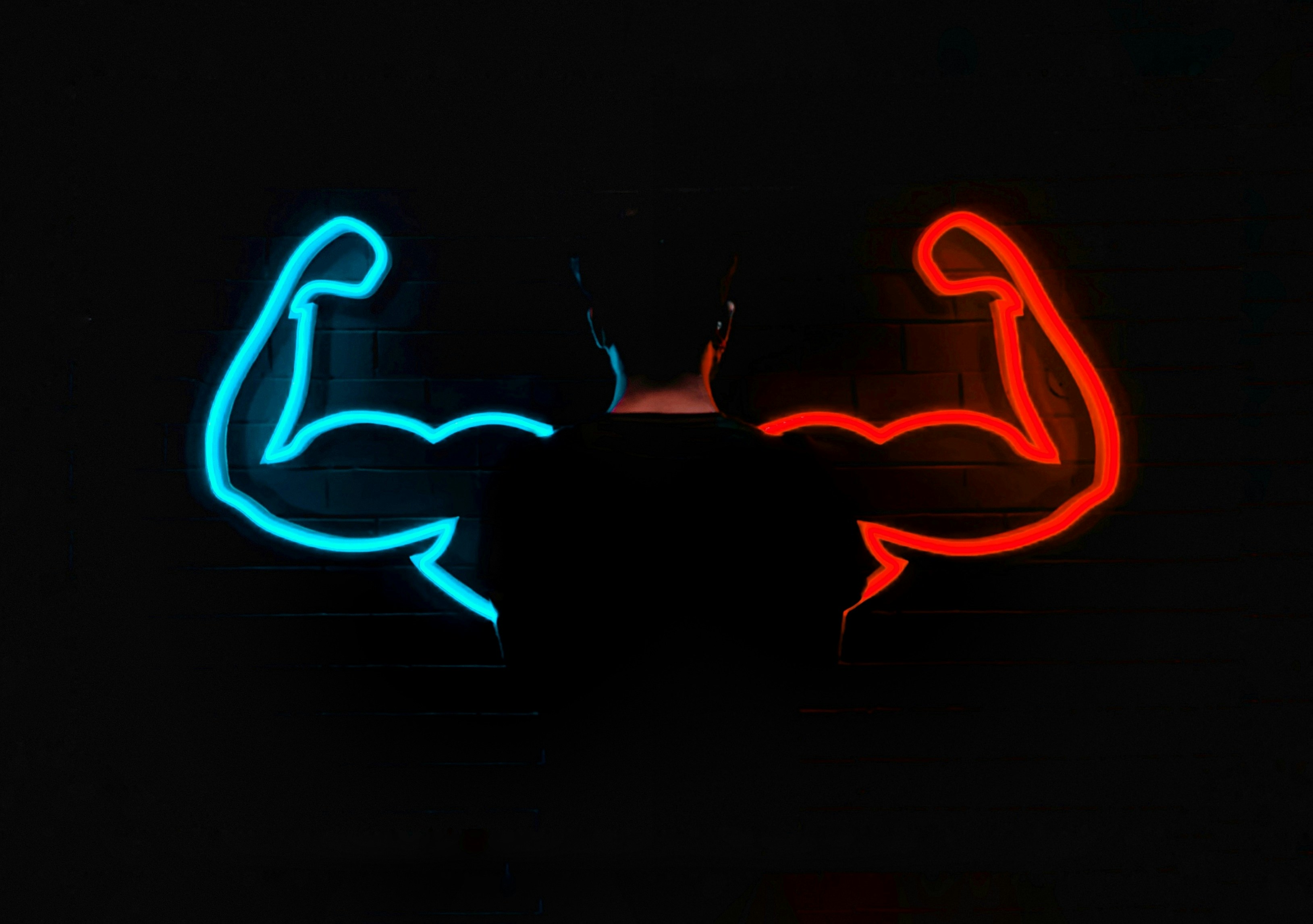 Neon signage in red and blue