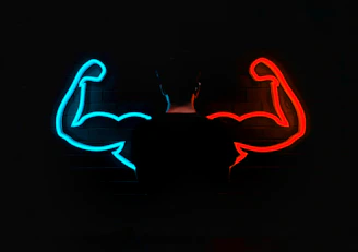 red and blue neon light signage