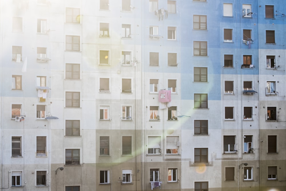 white and blue concrete building