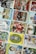 A collection of vintage football trading cards featuring various players in action poses and portrait shots. The cards display logos and names of well-known football teams like the Rams and Patriots, with some cards honoring specific achievements like 'Record Breaker'.