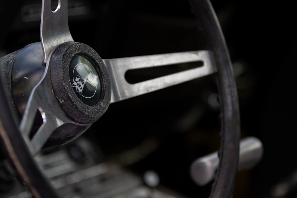 black and silver steering wheel