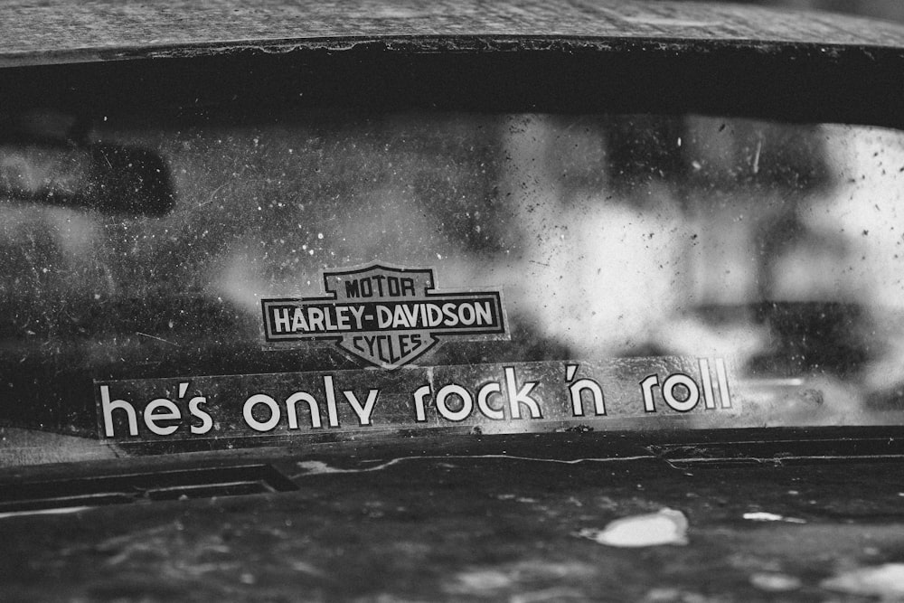 a black and white photo of a harley davidson sticker