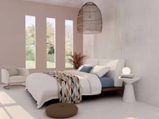 white and blue bed linen