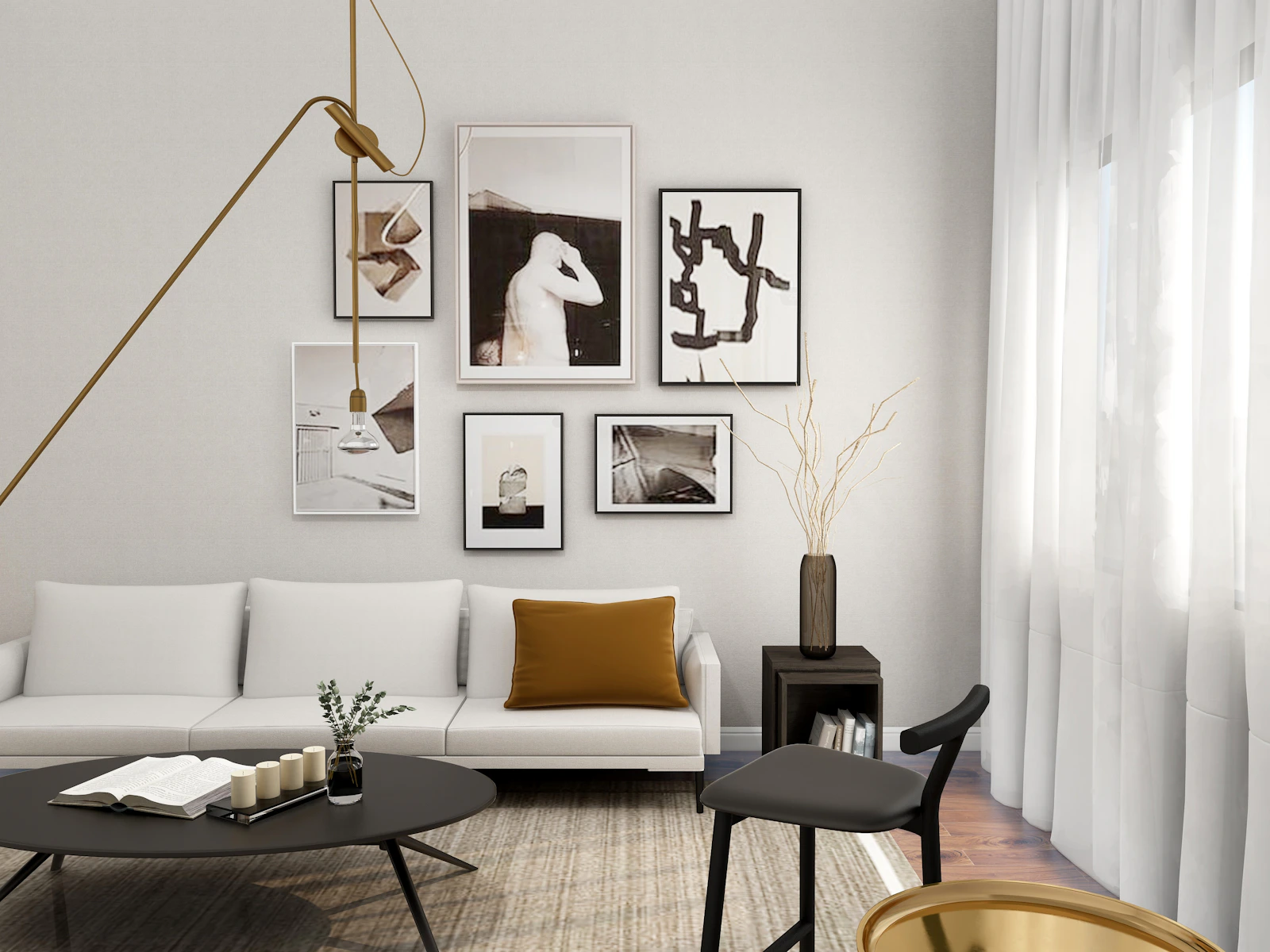 Collected living room with natural furniture