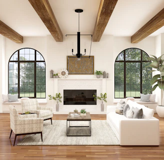 white sofa chair near fireplace