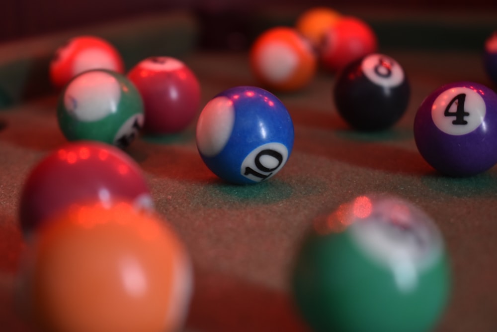 billiard balls on billiard table