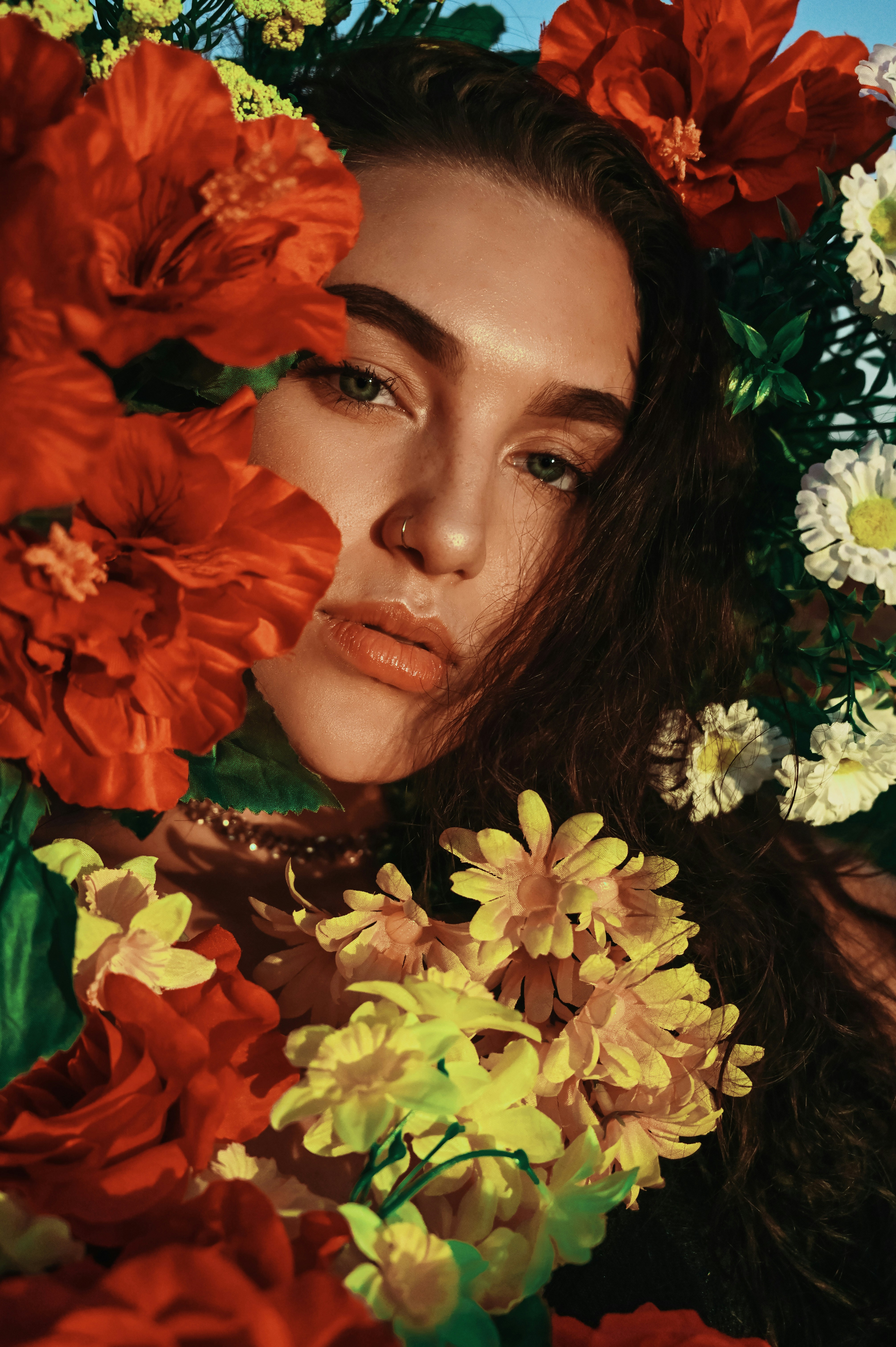 red and yellow floral dress