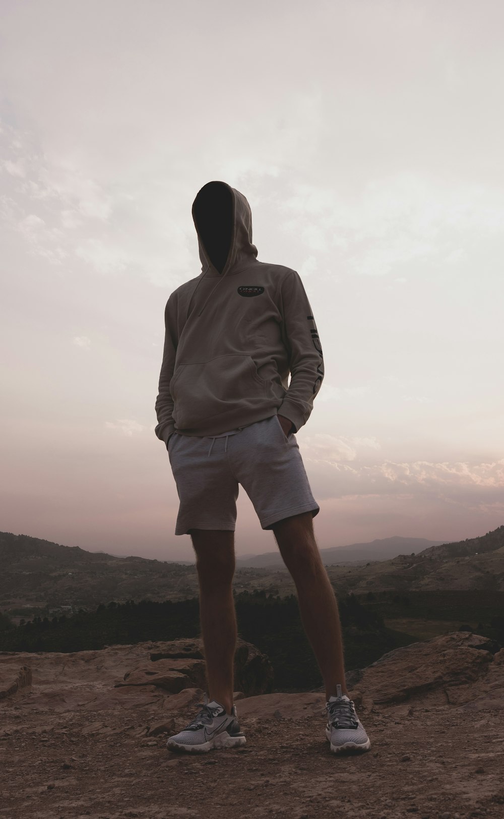 woman in gray hoodie standing on top of mountain during daytime