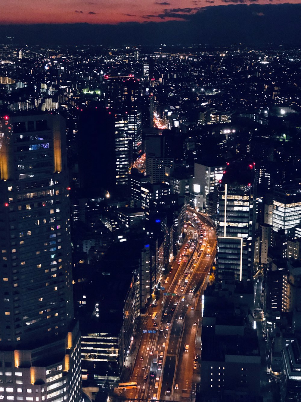 high rise buildings during night time