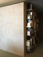 Modern minimalist bookshelf showcasing clean lines and natural wood finish.