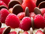 A beautifully arranged display of chocolate-covered strawberries.