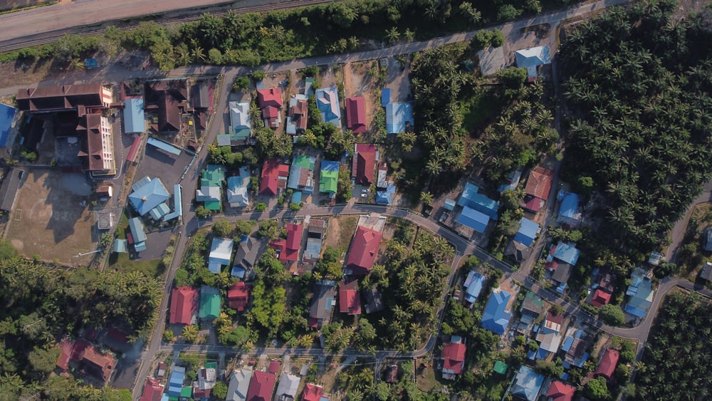 aerial view of houses and trees during daytime