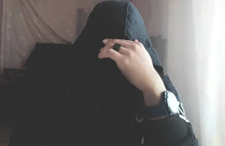 person in black hijab covering face
