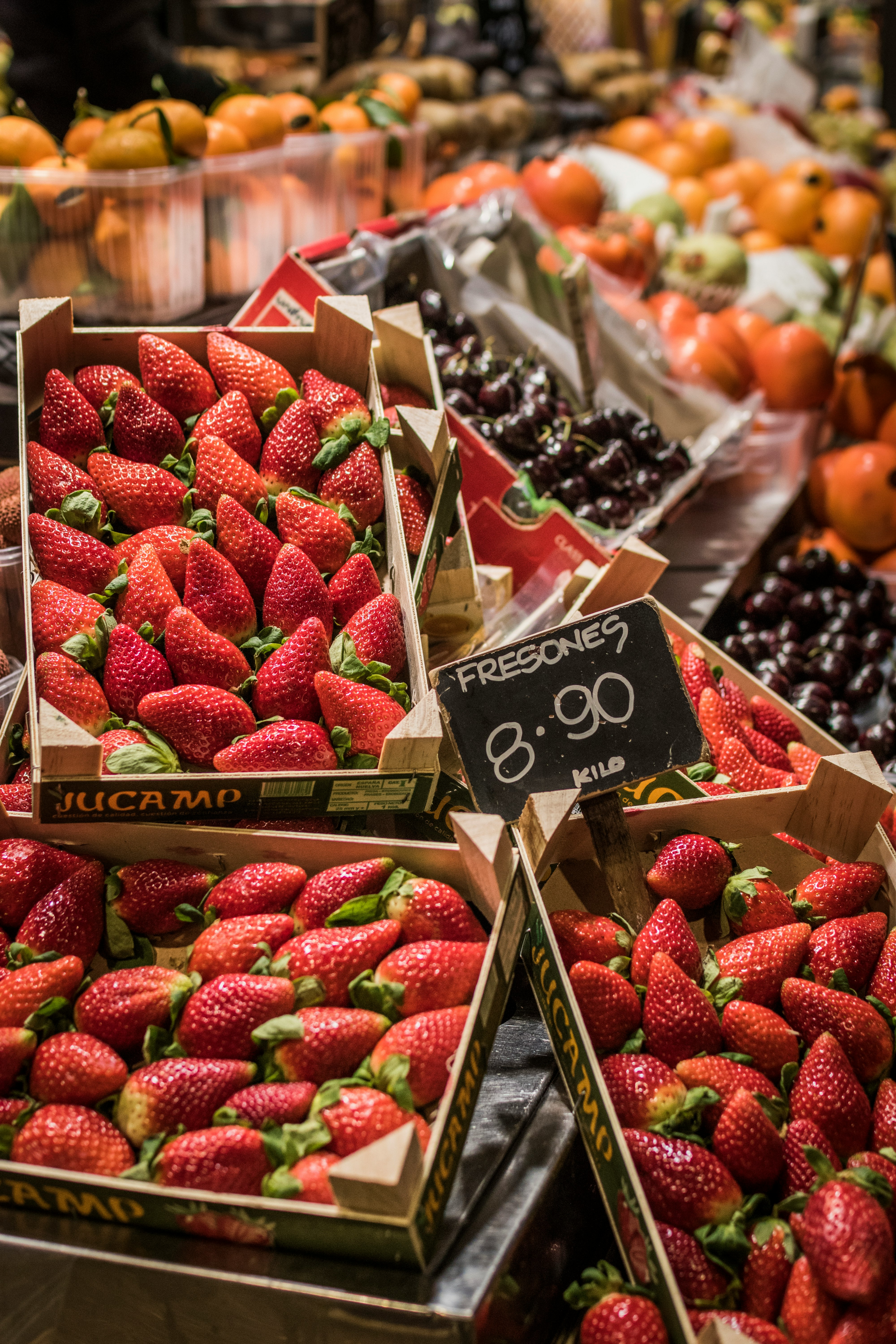 strawberries on green plastic crate