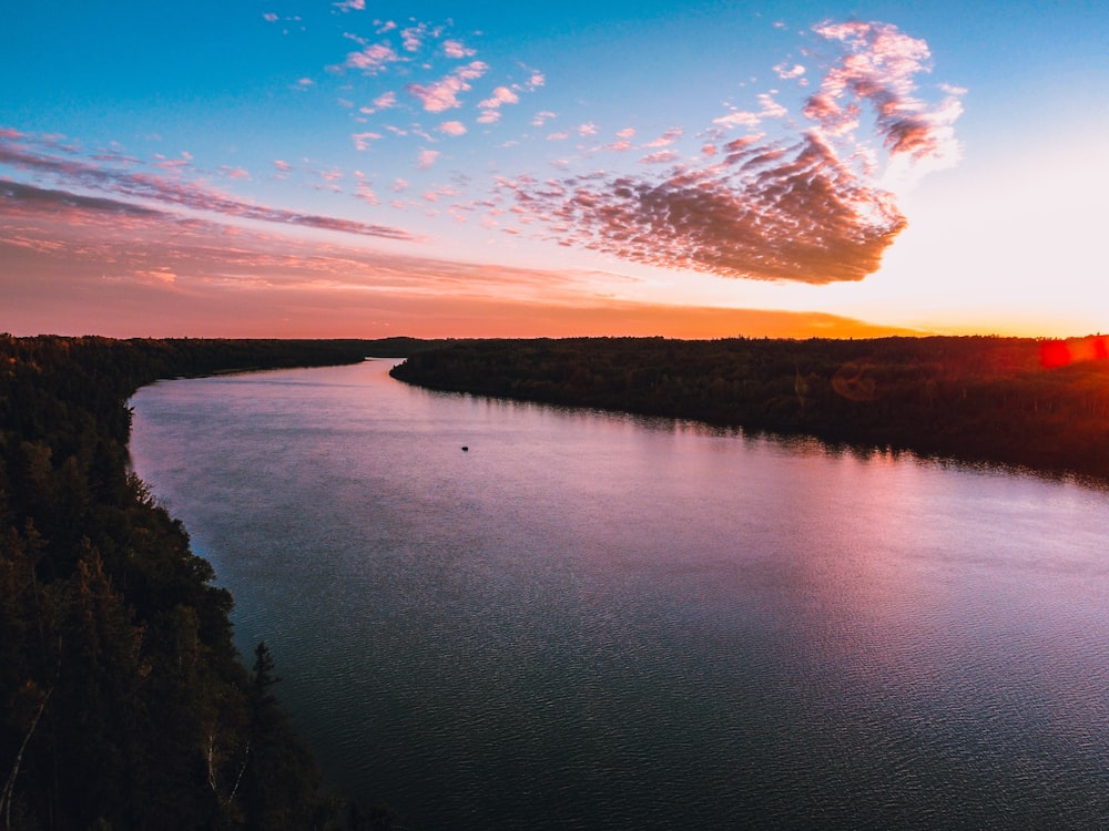 lac près des arbres sous le ciel bleu pendant la journée