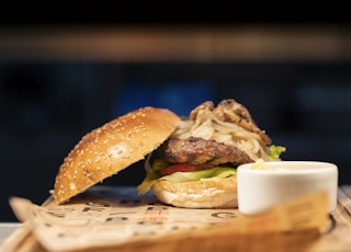 burger on white ceramic plate