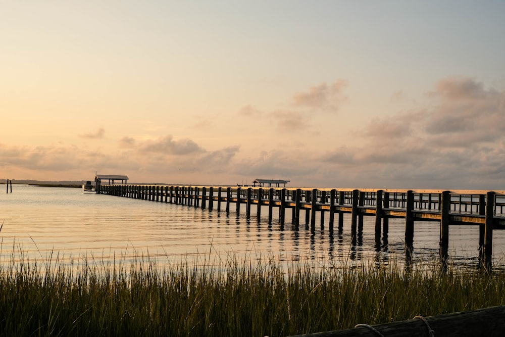 Muelle de madera marrón en el cuerpo de agua durante el día