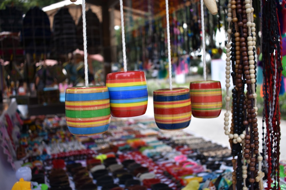 multi colored striped hanging decor