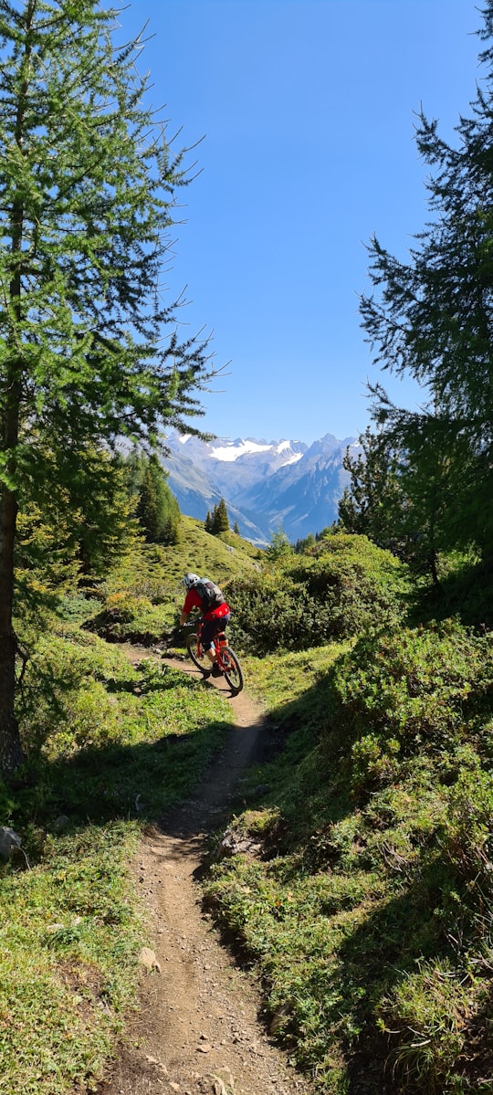 man riding bicycle on green grass field during daytime in Davos Switzerland