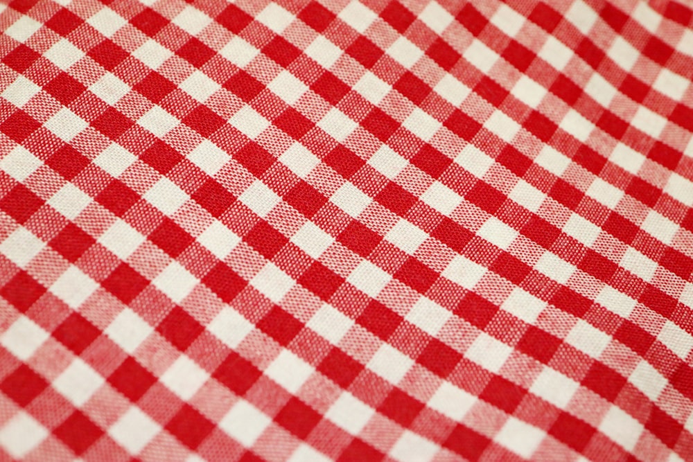 red and white checkered textile