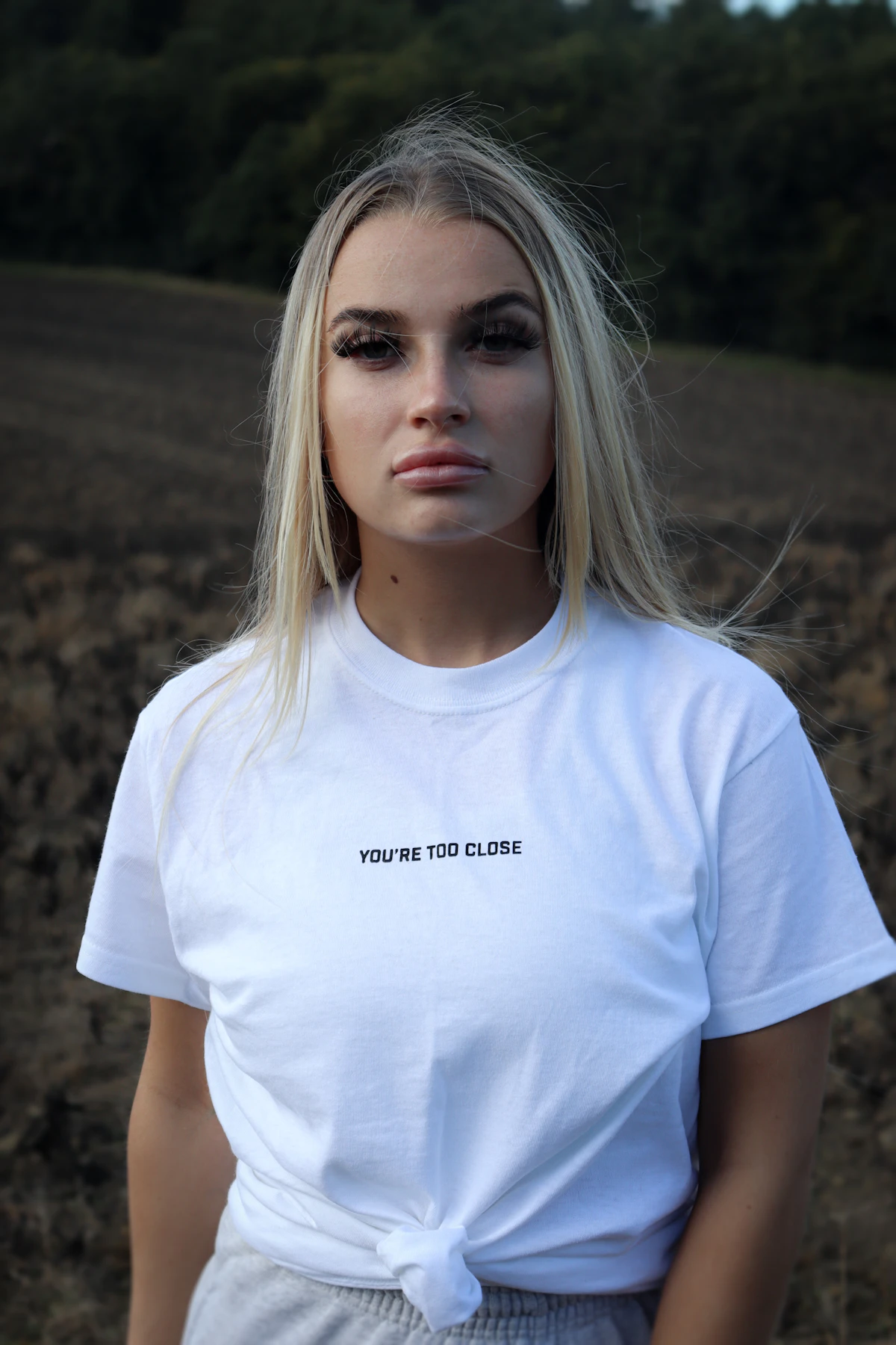 Woman in a relaxed white t-shirt