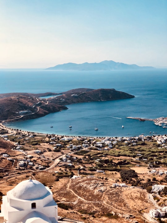 aerial view of beach during daytime in Serifos Greece