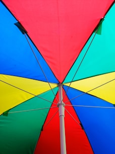 Close-up of a sturdy beach umbrella fabric with the madtre logo subtly visible.