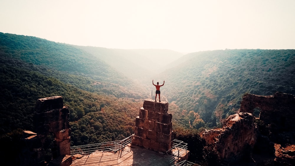 person standing on brown concrete building during daytime